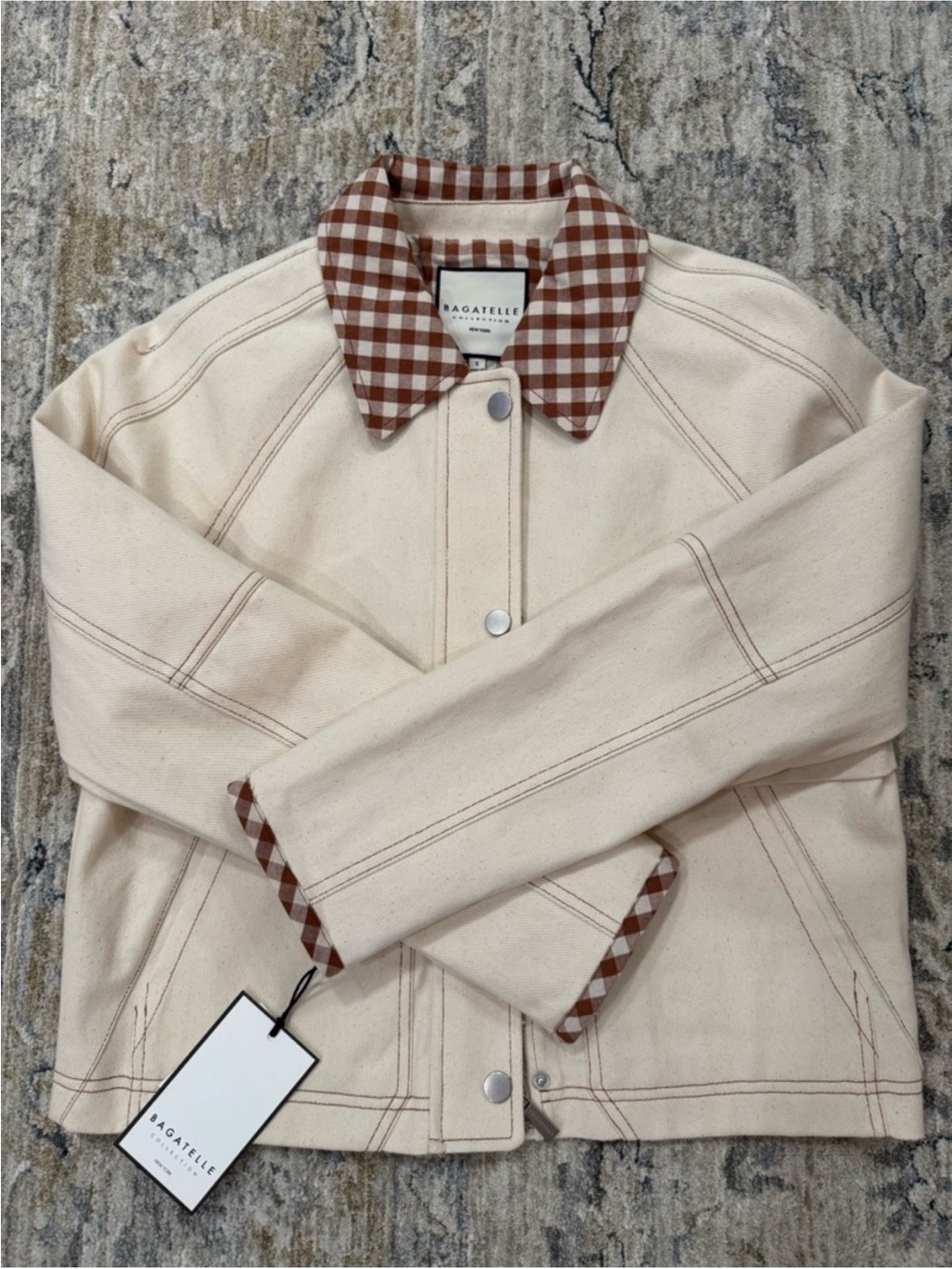 Bagatelle Cream Denim Farm Jacket with Gingham trim
